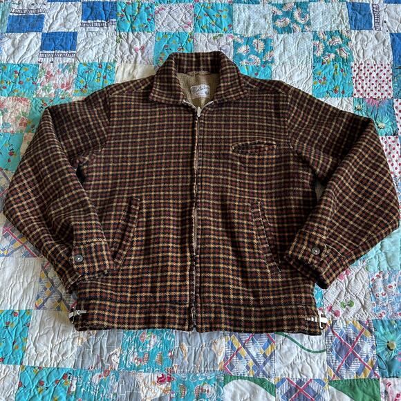 SOLD Vintage 50s British Fitted Checkered Zip Front Ricky Jacket XS S - Picture 5 of 7